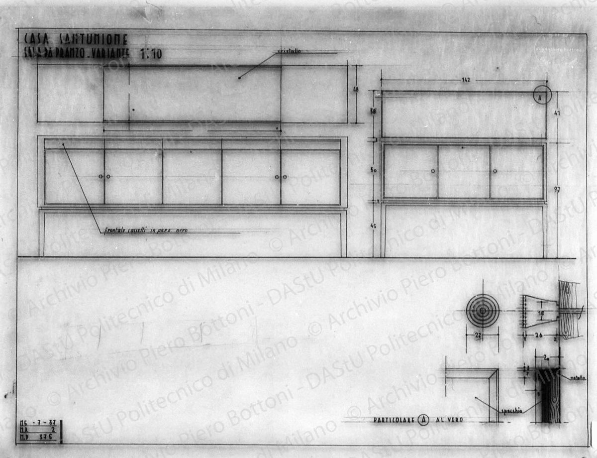 Casa Sant'Unione, sala da pranzo, mobile variante, scala 1:1, 1:10, 15 luglio 1937. China su lucido, cm 38,8x52,0, 