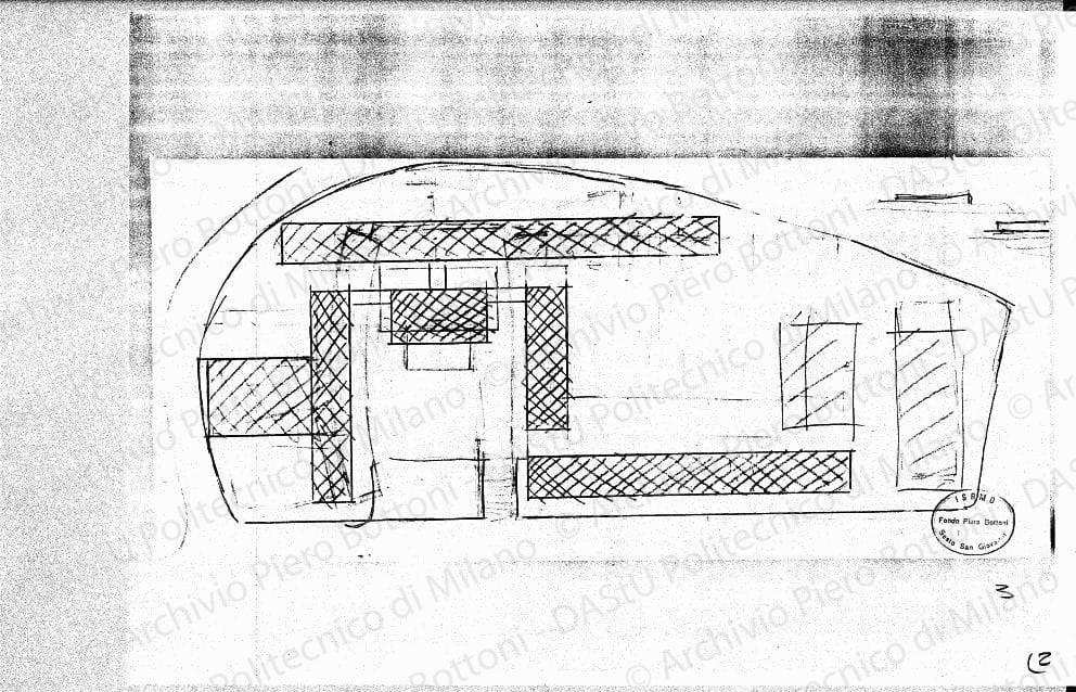 Studio planimetrico, scala 1:1000, s.d. Matita su lucido, cm 20,3x45,4. 