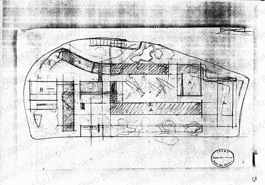 Studio planimetrico, scala 1:1000, s.d. Matita su lucido, cm 25,5x43,0. 