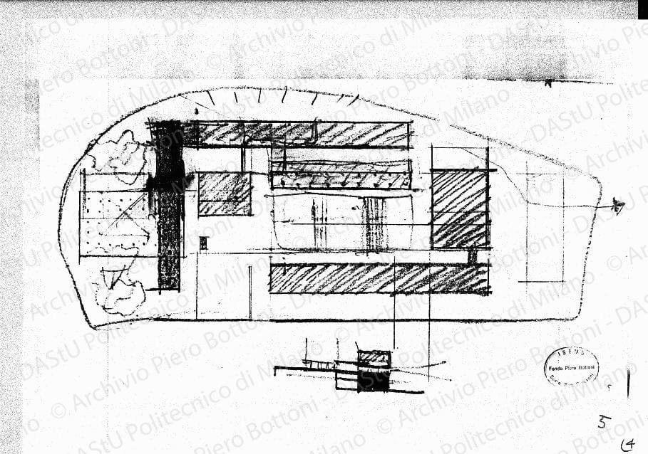Studio planimetrico, scala 1:1000, s.d. Matita su lucido, cm 25,0x45,0. 