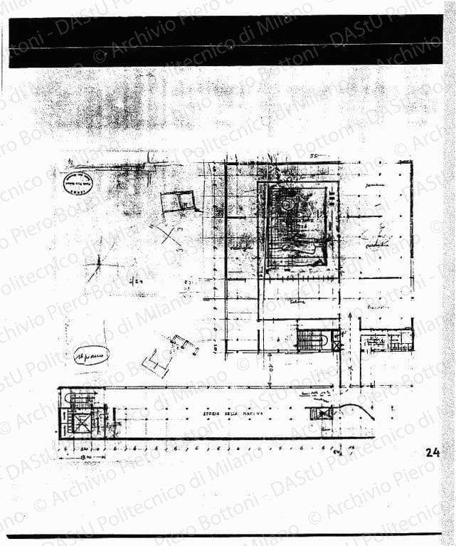 Edificio della Marina, pianta pianterreno, scala 1:200, s.d. Matita su lucido, cm 52,5x66,0. 