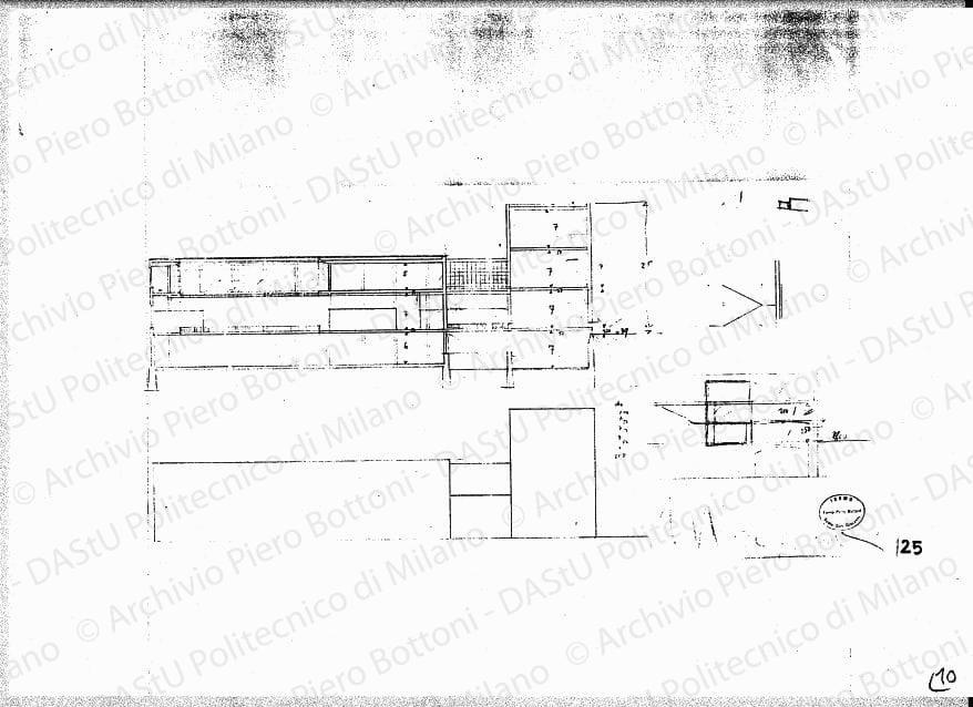 Edificio della Marina, sezioni, scala 1:200, s.d. Matita su lucido, cm 34,5x70,0. 