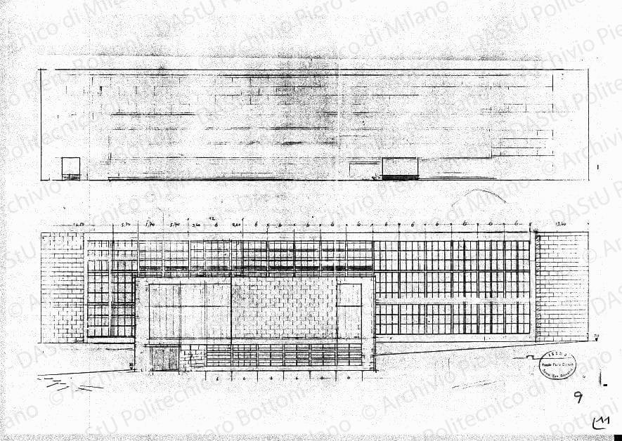 Edificio della Marina, studio di prospetti, scala 1:200, s.d. Matita su lucido, cm 37,0x64,0. 