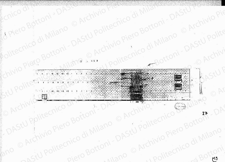 Edificio della Marina, studio del fronte S-O, scala 1:200, s.d. Matita su lucido, cm 21,5x73,0. Annotazione manoscritta: buono. 