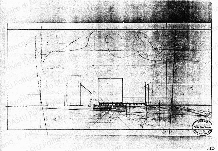 Studio di prospettiva, s.d. Matita su lucido, cm 23,0x42,7. 