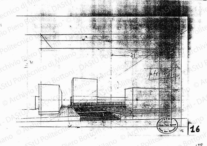 Studio di prospettiva, s.d. Matita su lucido, cm 24,0x34,5. 
