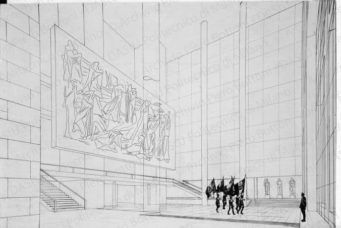 Riproduzione prospettiva del salone d'onore, positivo, bianco e nero, mm 144x215. 