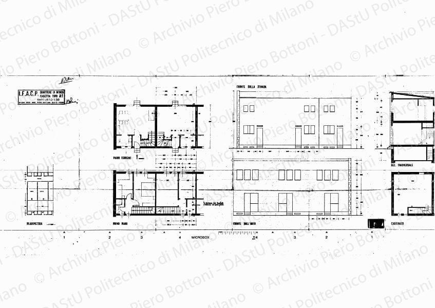 Villaggio semirurale operaio, Monza, locali n. 480, planimetria generale, scala 1:500, s.d. Eliografia su carta, cm 39,1 x 49,4.
