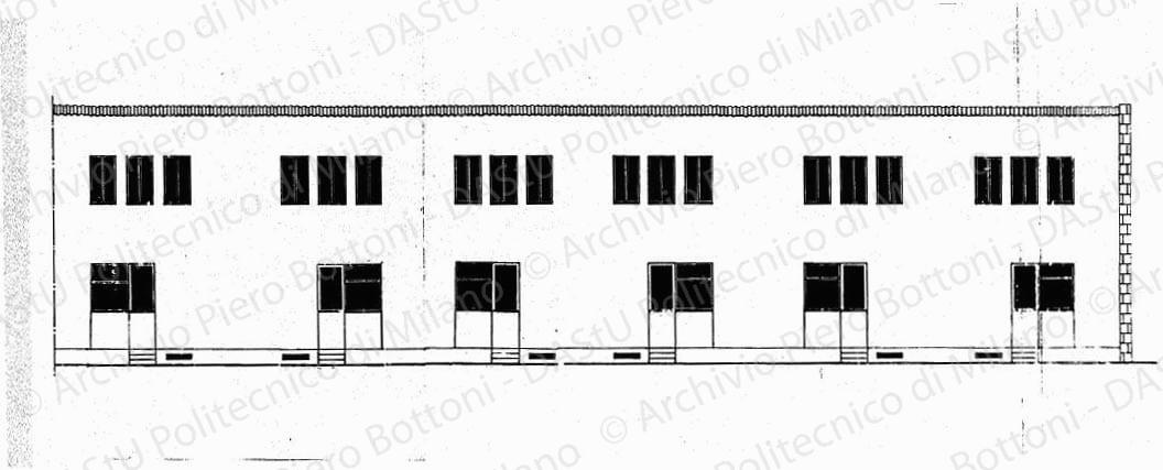 Casetta tipo A1, Monza, fronte sulla strada, scala 1:50, s.d. China su lucido, cm 27,6x69,6. Indicazioni per pubblicazione.
