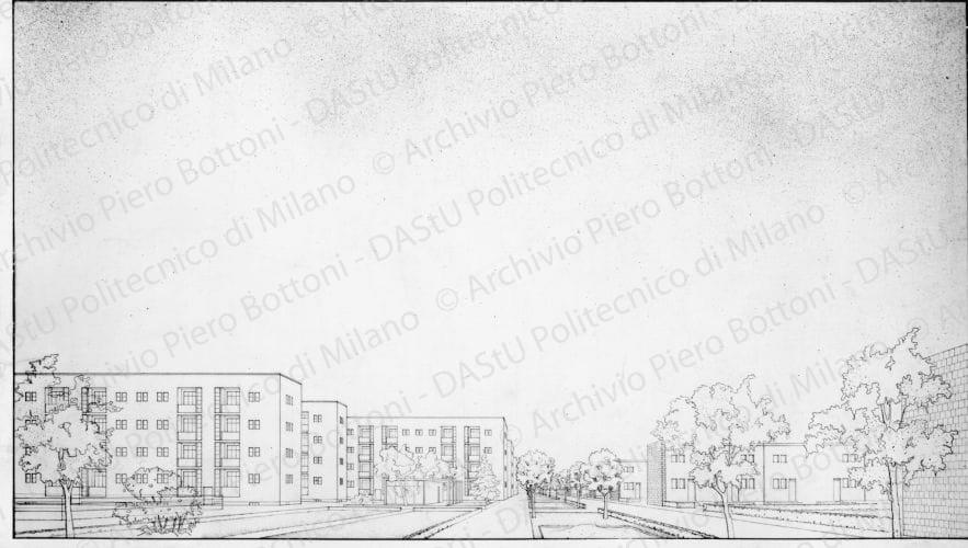 Riproduzione "Prospettiva quartiere di Monza [...]", positivo, bianco e nero, mm 129x224.