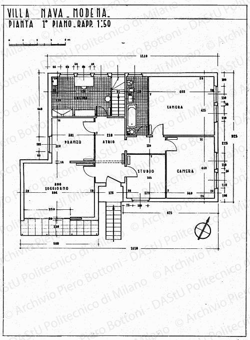 Villa Nava, Modena, pianta 1 piano, scala 1:50, s.d. China su lucido, cm 49,2x35,9.